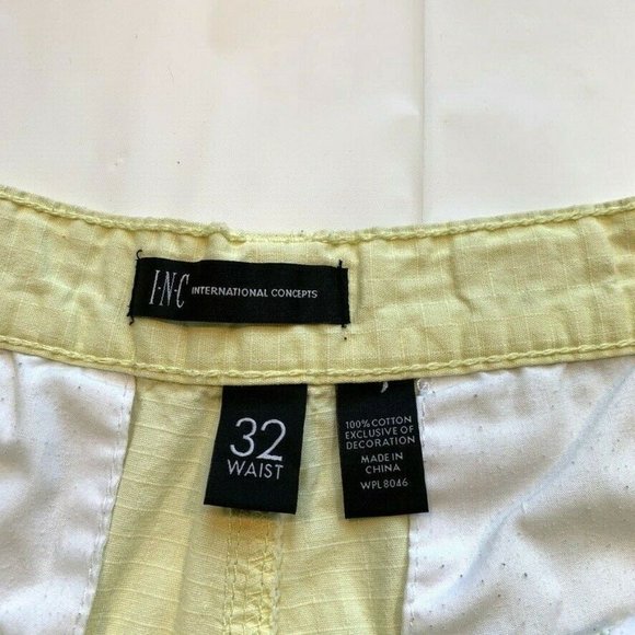 INC International Concepts Cargo Shorts Mens 32 Ripstop Relaxed Long‎ Yellow - Picture 7 of 11